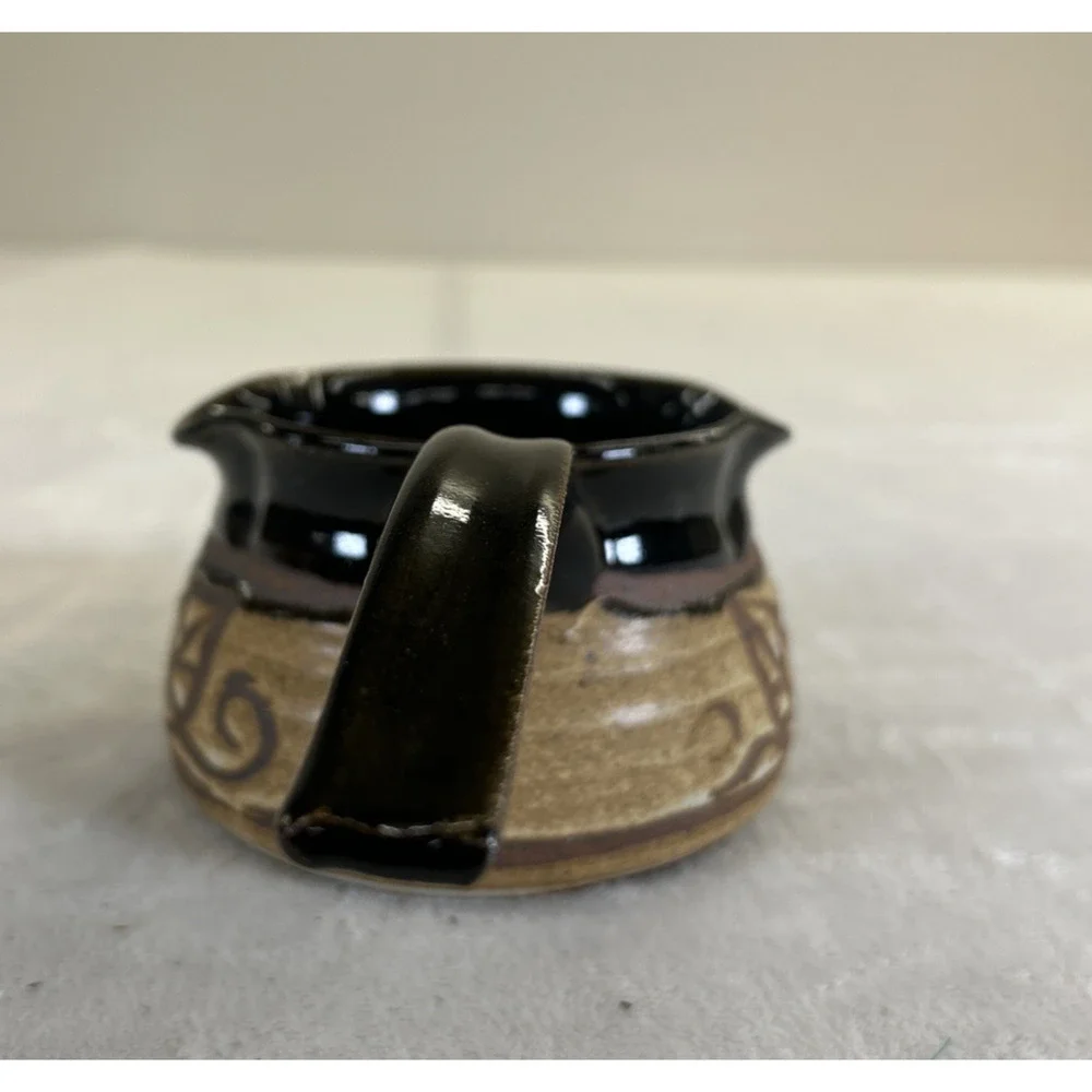 Art Studio Pottery Ladle Earthenware With Handle Signed Double Spout Brown Glaze - Picture 2 of 10
